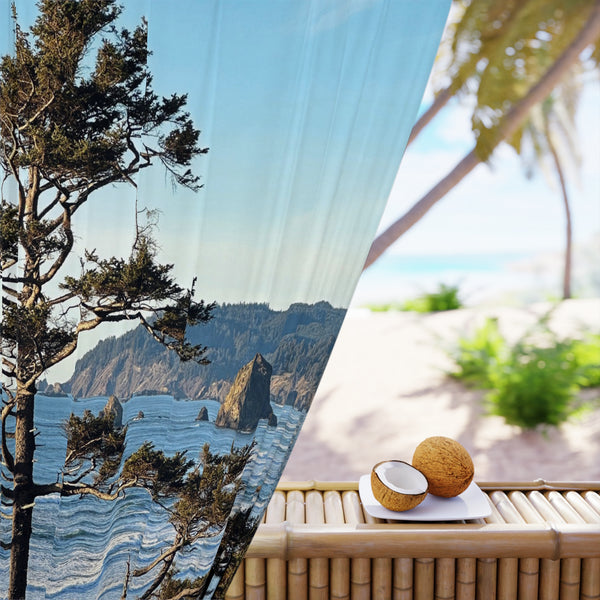 Haystack Rock from 101 Window Curtain | Coastal Beach Scene Curtain