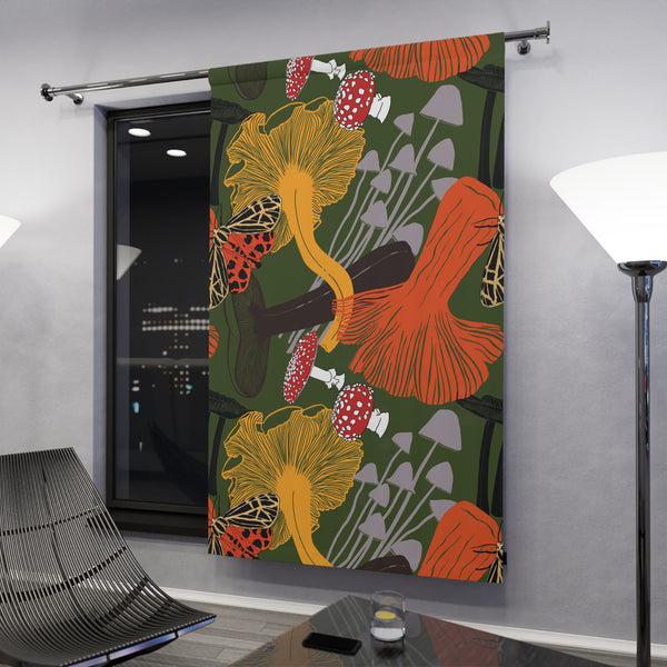 Mushroom Print Window Curtain | Coastal Beach Scene Curtain