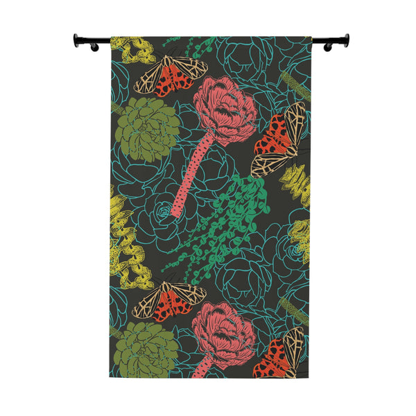 Succulent Print Window Curtain | Coastal Beach Scene Curtain