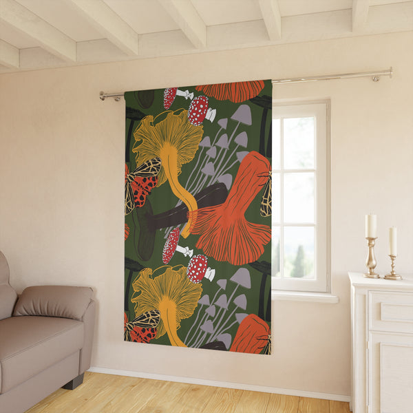 Mushroom Print Window Curtain | Coastal Beach Scene Curtain