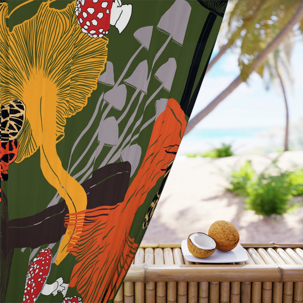 Mushroom Print Window Curtain | Coastal Beach Scene Curtain