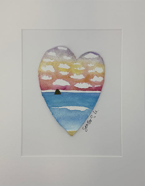 Summer Rainbow Heart 11 x 14  - Original Watercolor Paintings By Seasons Kaz Sparks