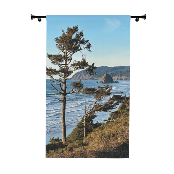 Haystack Rock from 101 Window Curtain | Coastal Beach Scene Curtain