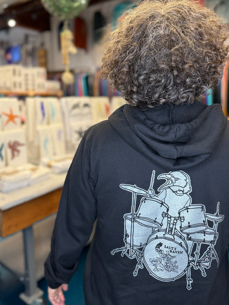 Salty Raven Drummer Ultra Soft Zip Up-Hoodie - Unisex Black