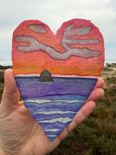 Dancing Cloud Haystack Heart 11 x 14  - Original Watercolor Paintings By Seasons Kaz Sparks