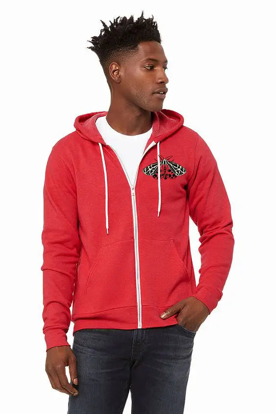 Tiger Moth Ultra Soft Zip up Hoodie Unisex Heathered Red Salty Raven