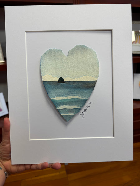 Deep Blue Sea Haystack Heart 11 x 14  - Original Watercolor Paintings By Seasons Kaz Sparks