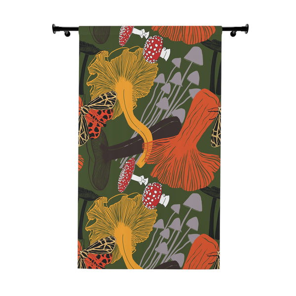 Mushroom Print Window Curtain | Coastal Beach Scene Curtain