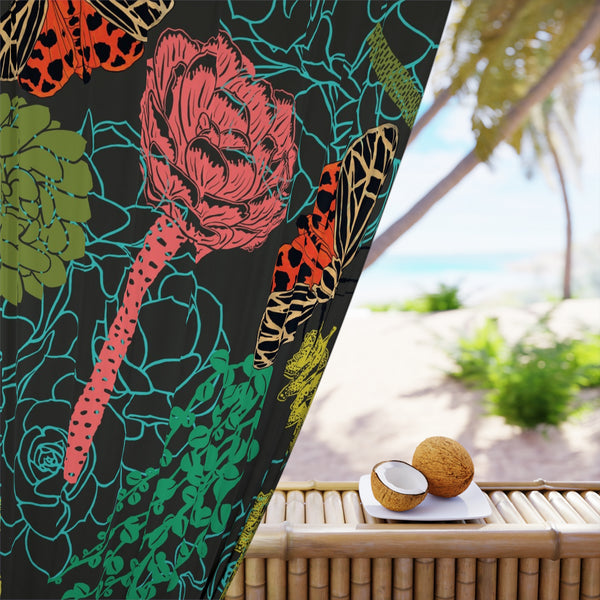 Succulent Print Window Curtain | Coastal Beach Scene Curtain