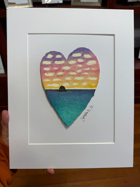 Rainbow Sunset Haystack Heart 11 x 14  - Original Watercolor Paintings By Seasons Kaz Sparks