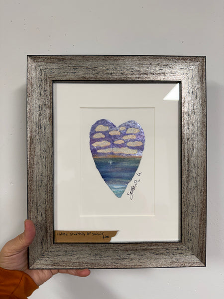 Whale sighting at sunset 8x10  - Original Haystack Rock Landscape Watercolor Paintings By Seasons Kaz Sparks