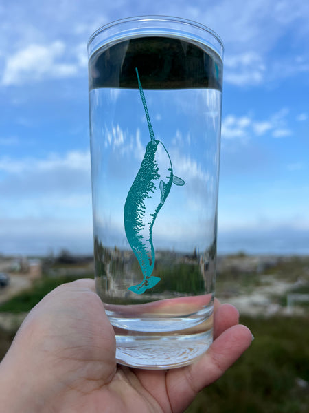 Whales Narwhal Narwhale Whale Color Aqua Tall Collins Glass