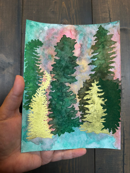 Magic Forest 11 x 14  - Original Watercolor Paintings By Seasons Kaz Sparks