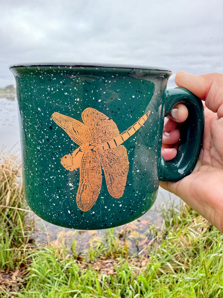 Dragonfly Jewel Forest Green 15oz Ceramic Campfire Mug