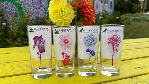 4 Pack Boxed Set Flowers Color Tall Collins Glasses
