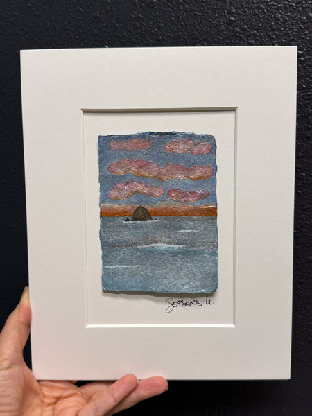 After the Storm 8x10  - Original Haystack Rock Landscape Watercolor Paintings By Seasons Kaz Sparks