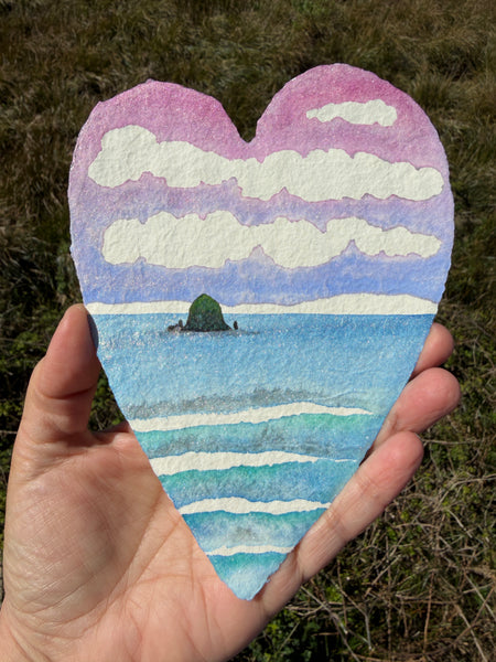Delight in the day Haystack Heart 11 x 14  - Original Watercolor Paintings By Seasons Kaz Sparks