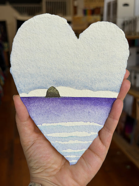 Purple Sea Haystack Heart 11 x 14  - Original Watercolor Paintings By Seasons Kaz Sparks
