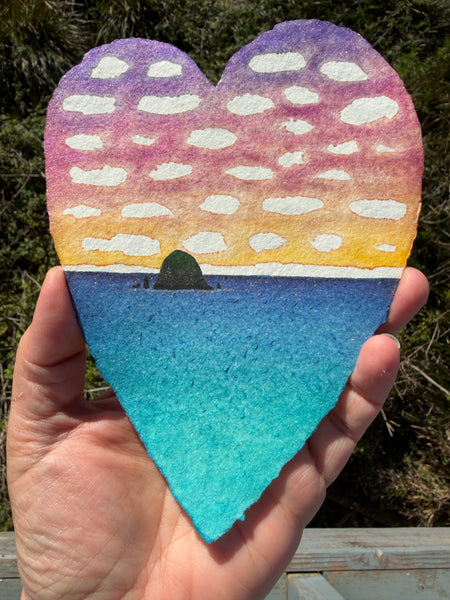 Rainbow Sunset Haystack Heart 11 x 14  - Original Watercolor Paintings By Seasons Kaz Sparks