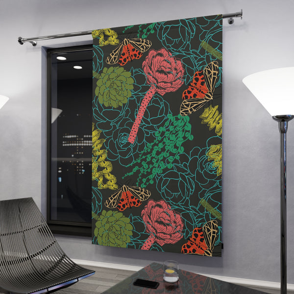 Succulent Print Window Curtain | Coastal Beach Scene Curtain