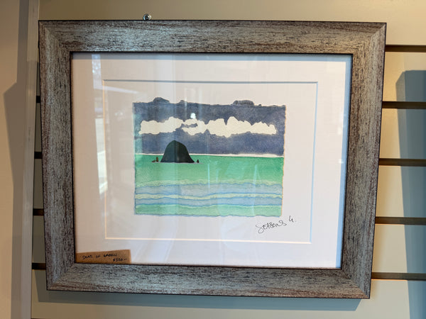 Seas of Green 11 x 14  - Original Haystack Rock Landscape Watercolor Paintings By Seasons Kaz Sparks