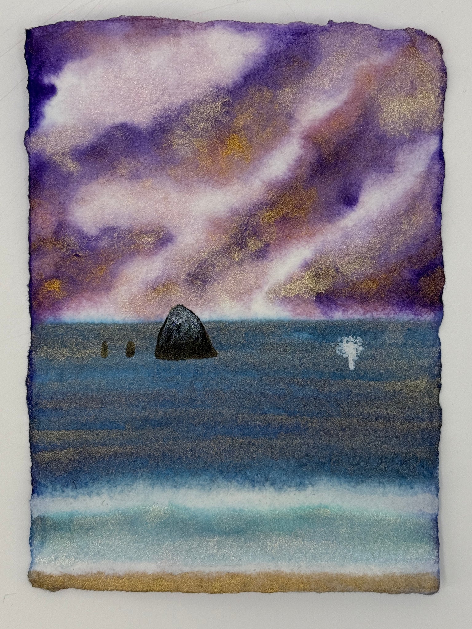 Haystack Sunset Whale 8x10  - Original Watercolor Paintings By Seasons Kaz Sparks