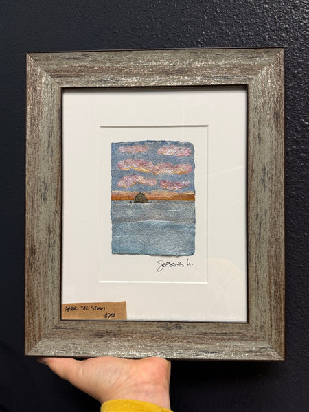 After the Storm 8x10  - Original Haystack Rock Landscape Watercolor Paintings By Seasons Kaz Sparks