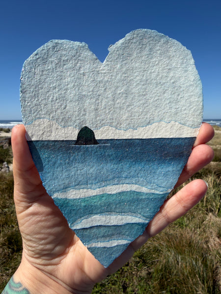 Deep Blue Sea Haystack Heart 11 x 14  - Original Watercolor Paintings By Seasons Kaz Sparks