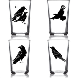 "All The Ravens" 6.75oz Euro Wine Juice Glass 4 Pack Black Set