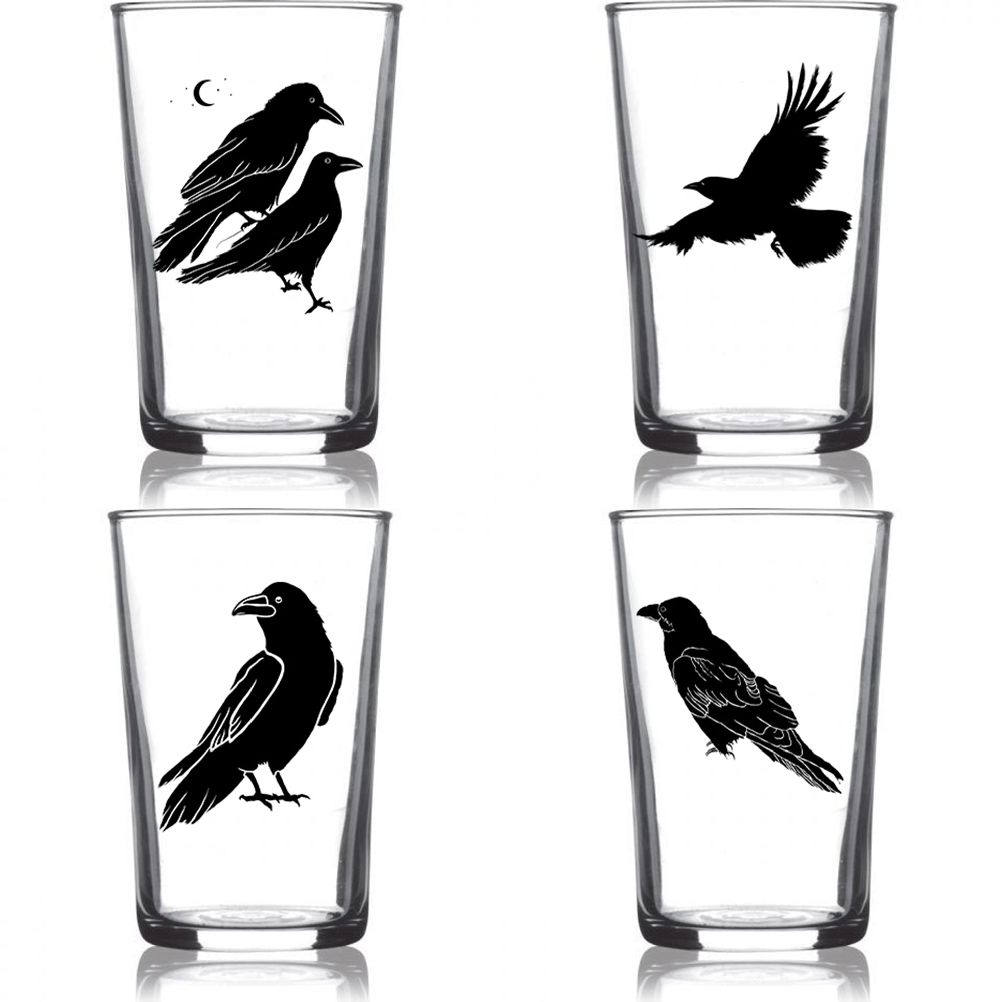 "All The Ravens" 6.75oz Euro Wine Juice Glass 4 Pack Black Set