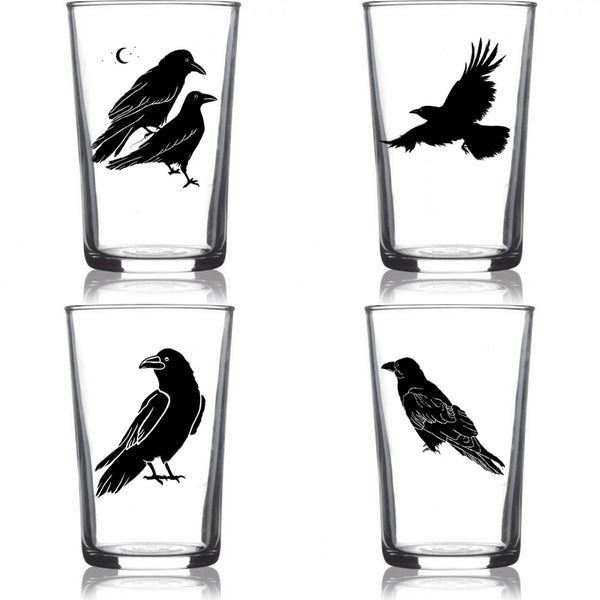 "All The Ravens" 6.75oz Euro Wine Juice Glass 4 Pack Black Set