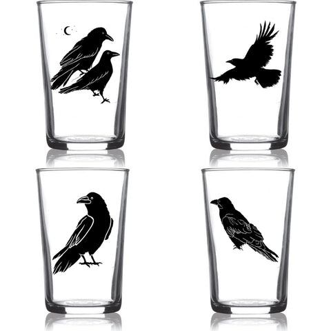 "All The Ravens" 6.75oz Euro Wine Juice Glass 4 Pack Black Set