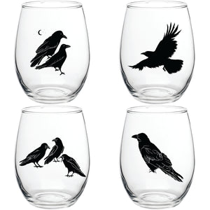 "All the Ravens" Boxed Stemless Wine Glassware Set of 4