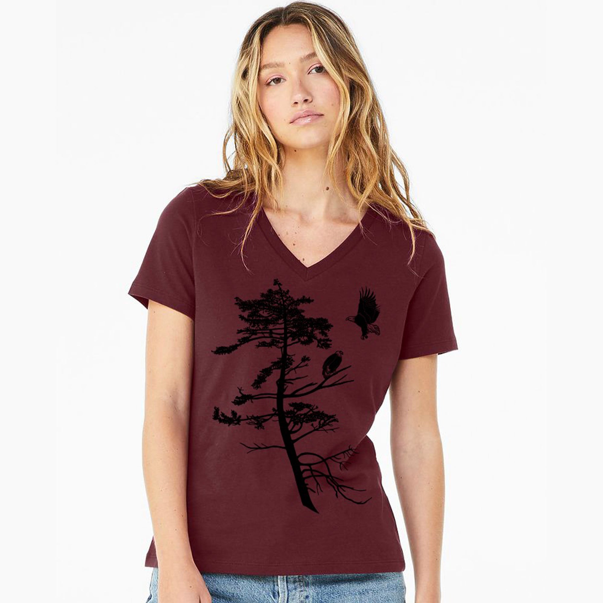 Coastal Eagles Ladies V-Neck T-Shirt Maroon