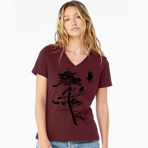 Coastal Eagles Ladies V-Neck T-Shirt Maroon