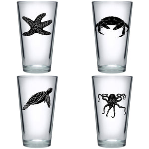 "Coastal" Pint Glass Boxed 4 Pack Set