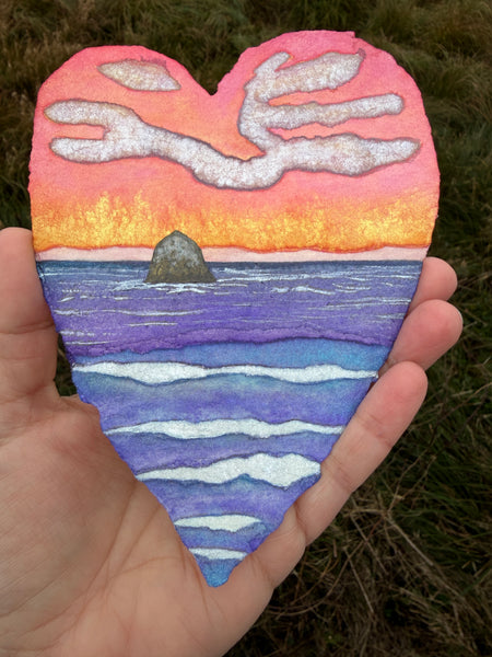 Dancing Cloud Haystack Heart 11 x 14  - Original Watercolor Paintings By Seasons Kaz Sparks