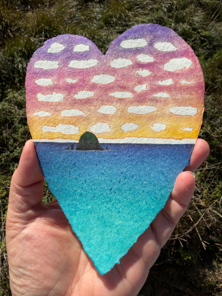 Rainbow Sunset Haystack Heart 11 x 14  - Original Watercolor Paintings By Seasons Kaz Sparks