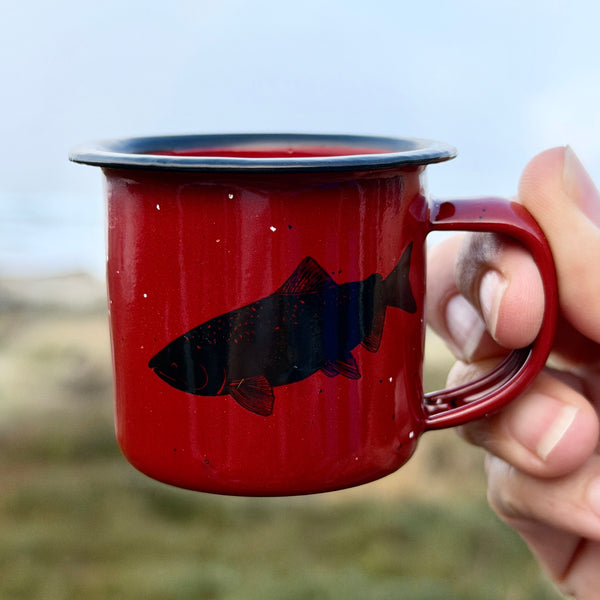 Salmon “Limited Edition” Maroon - Mini Enamel Campfire Espresso Mugs or Ornaments 3oz