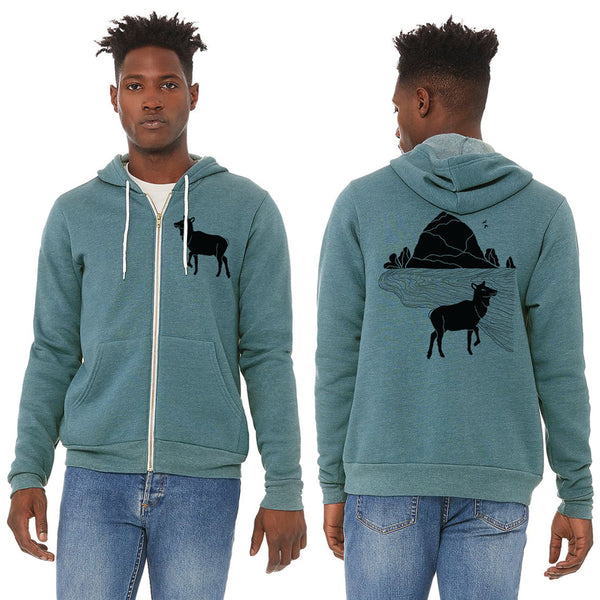 Preorder: Elk Haystack Love - Zipped Sponge Fleece Hoodie - Heather Deep Teal