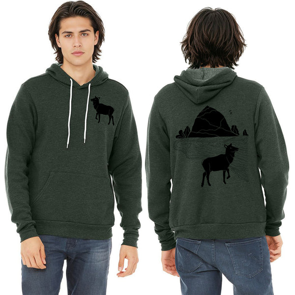 Elk Haystack Love - Pullover Sponge Fleece Hoodie - Heather Forest