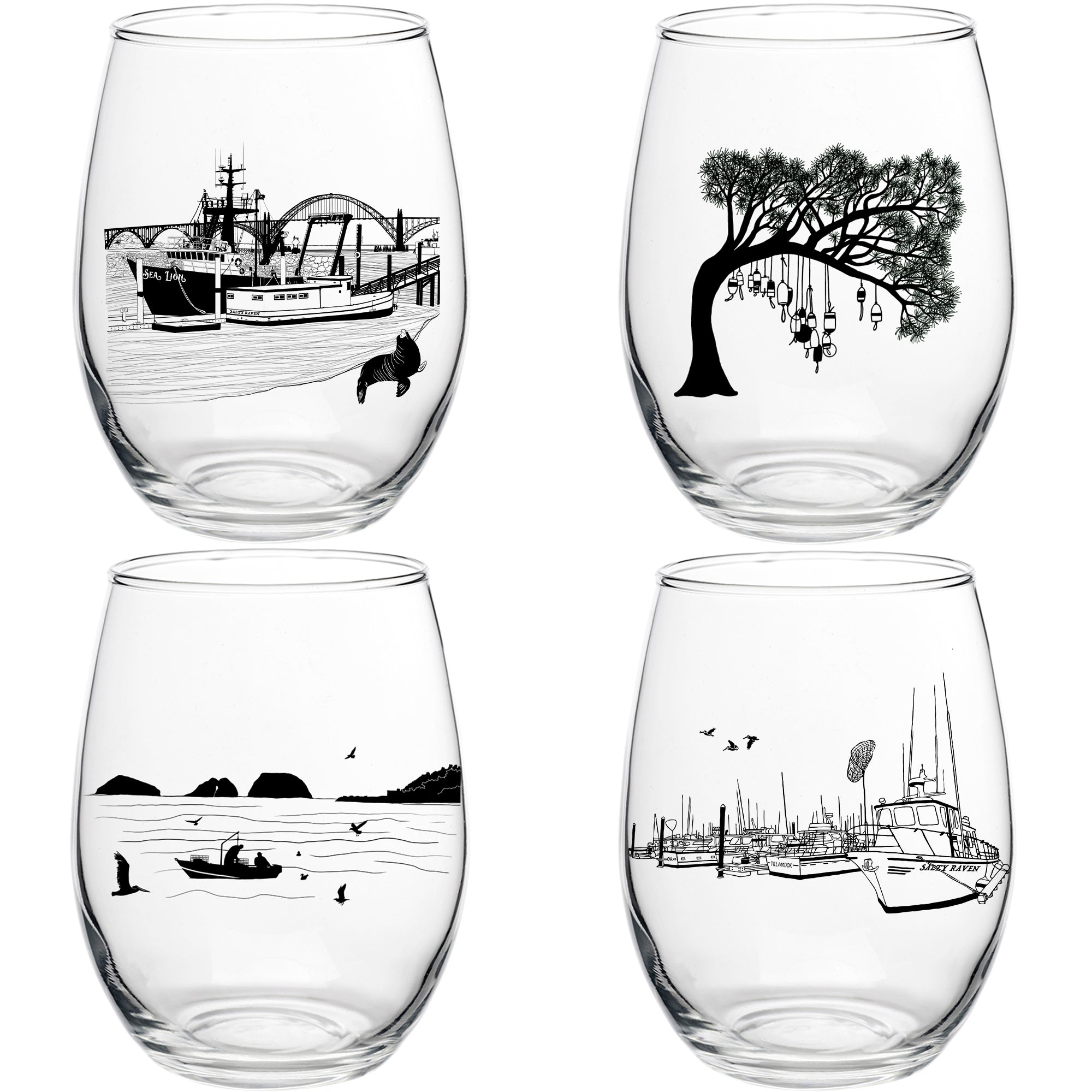 Ocean Food Stemless Wine Glassware Set of 4