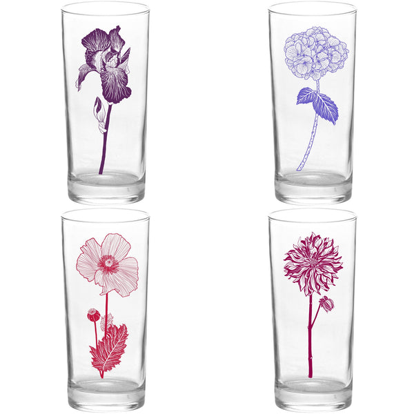 4 Pack Boxed Set Flowers Color Tall Collins Glasses
