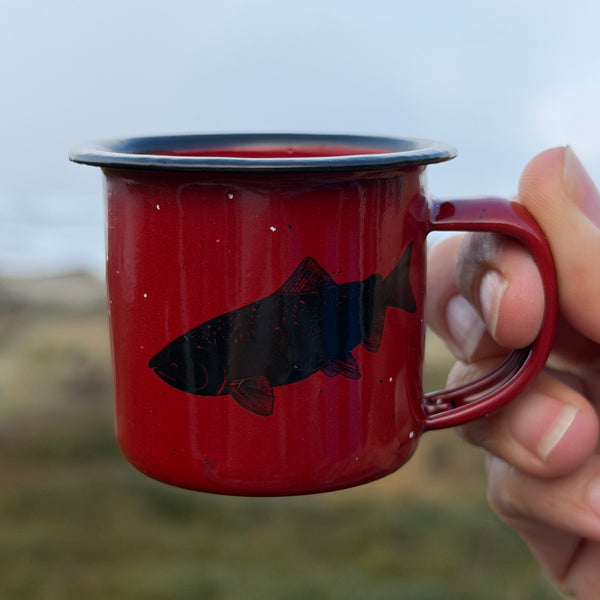 Salmon “Limited Edition” Maroon - Mini Enamel Campfire Espresso Mugs or Ornaments 3oz