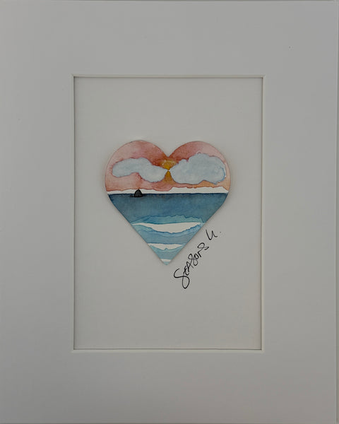 Best Day mini Heart Painting 8x10 in matting- Original Watercolor Paintings By Seasons Kaz Sparks