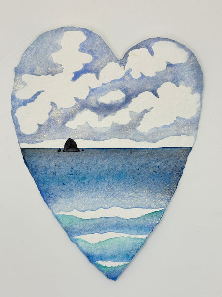 Haystack Blue Day Heart 11 x 14  - Original Watercolor Paintings By Seasons Kaz Sparks