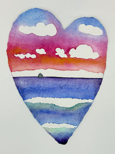 Berry Sky Heart 11 x 14  - Original Watercolor Paintings By Seasons Kaz Sparks