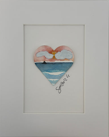 Best Day mini Heart Painting 8x10 in matting- Original Watercolor Paintings By Seasons Kaz Sparks