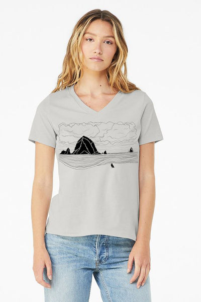 Haystack Humpback “Limited Edition” V-Neck Silver Women's Tee Shirt