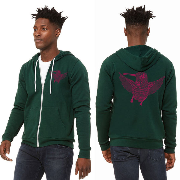 Hummingbird Hello Ultra Soft BellaCanvas Zip Up Hoodie Forest